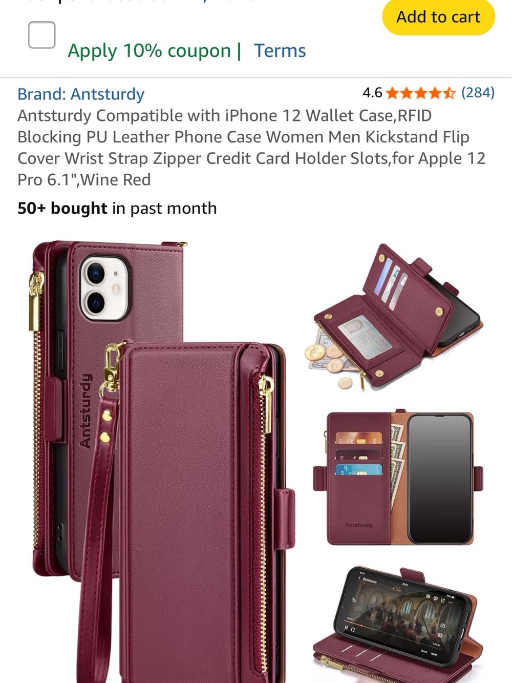 Wine Red PU Leather Wallet Phone Case for iPhone 12
